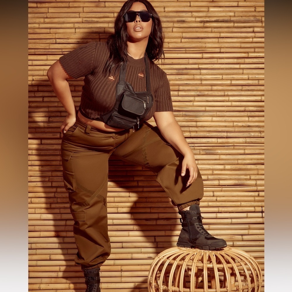 New Fashion Nova Amelia Oversized Cargo Pants in Olive-Size 3XL